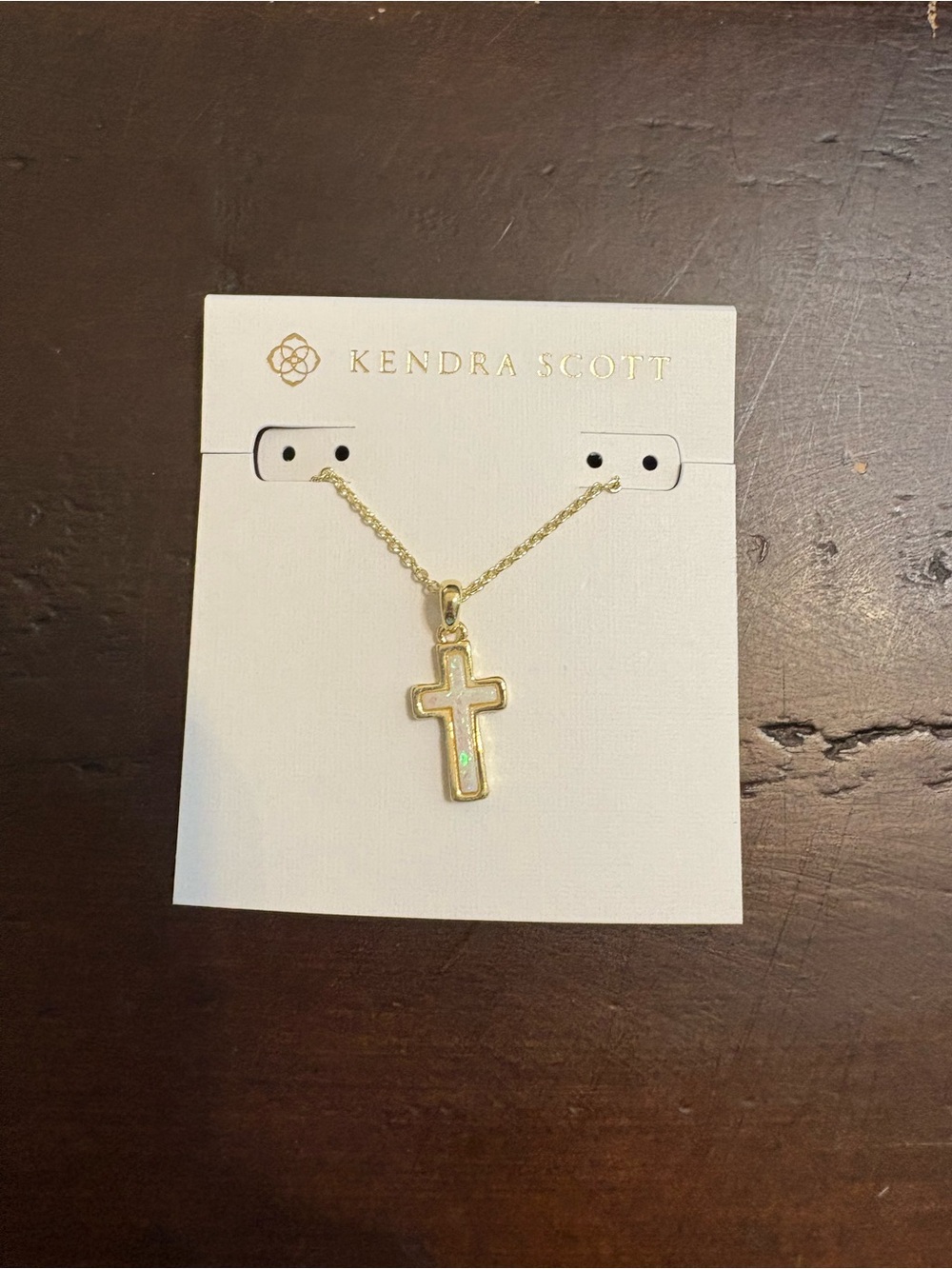 NWT: Kendra Cross Gold Pendant Necklace in White Lab Grown Opal - Picture 2 of 3